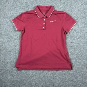 Nike Polo Shirt Girls Medium Burgundy‎ Short Sleeve Dri-Fit